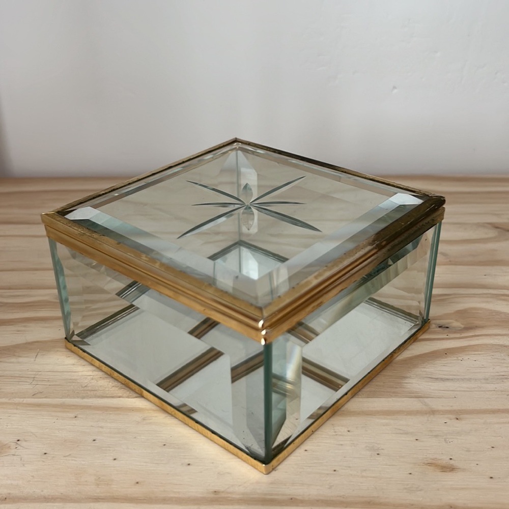 Gold Brass & Glass Mirrored Jewelry Box